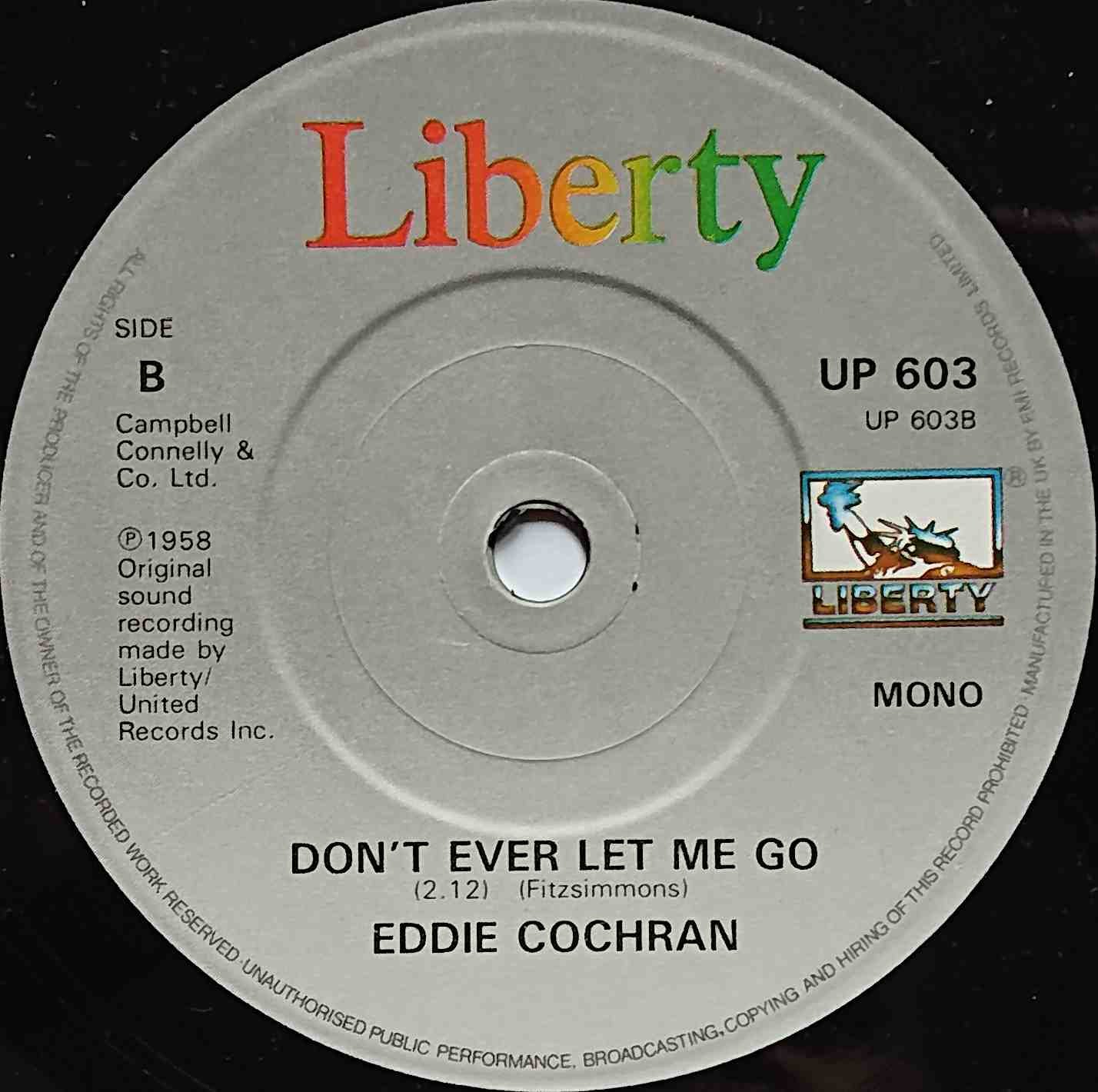 UP 603 C'mon everybody Eddie Cochran  Label